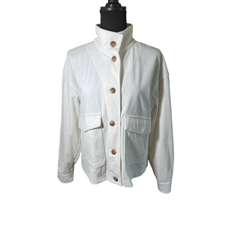 Anthropologie by Avec Les Filles White Corduroy Button-Front Jacket M Boxed Crop